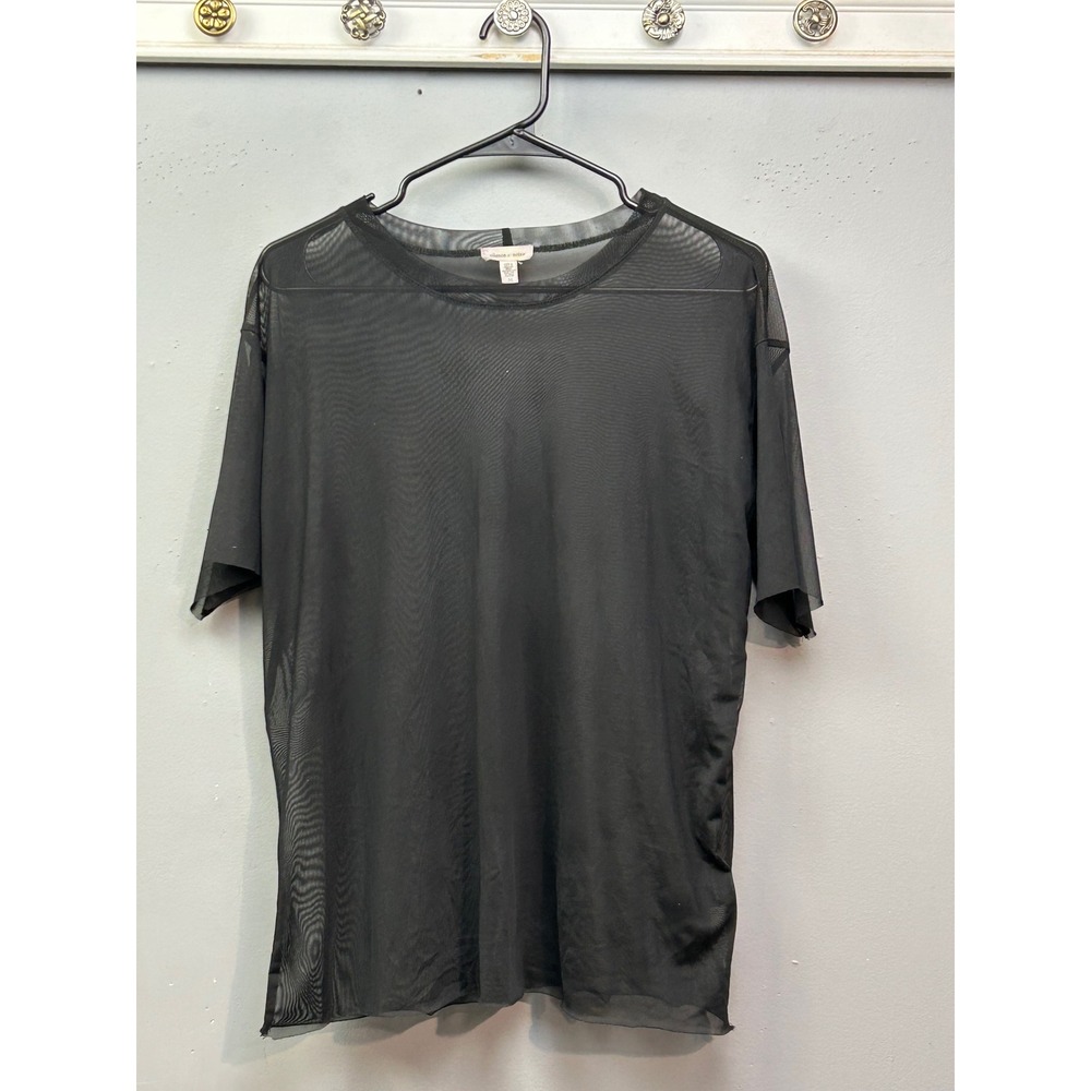Silence + Noise Top Womens M Black Sheer Mesh Goth Grunge Crew Neck‎ Relaxed Fit
